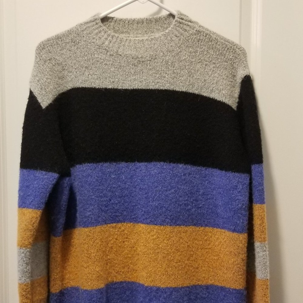 VICI Main Strip Blue Orange Colorblock Oversized Sweater S